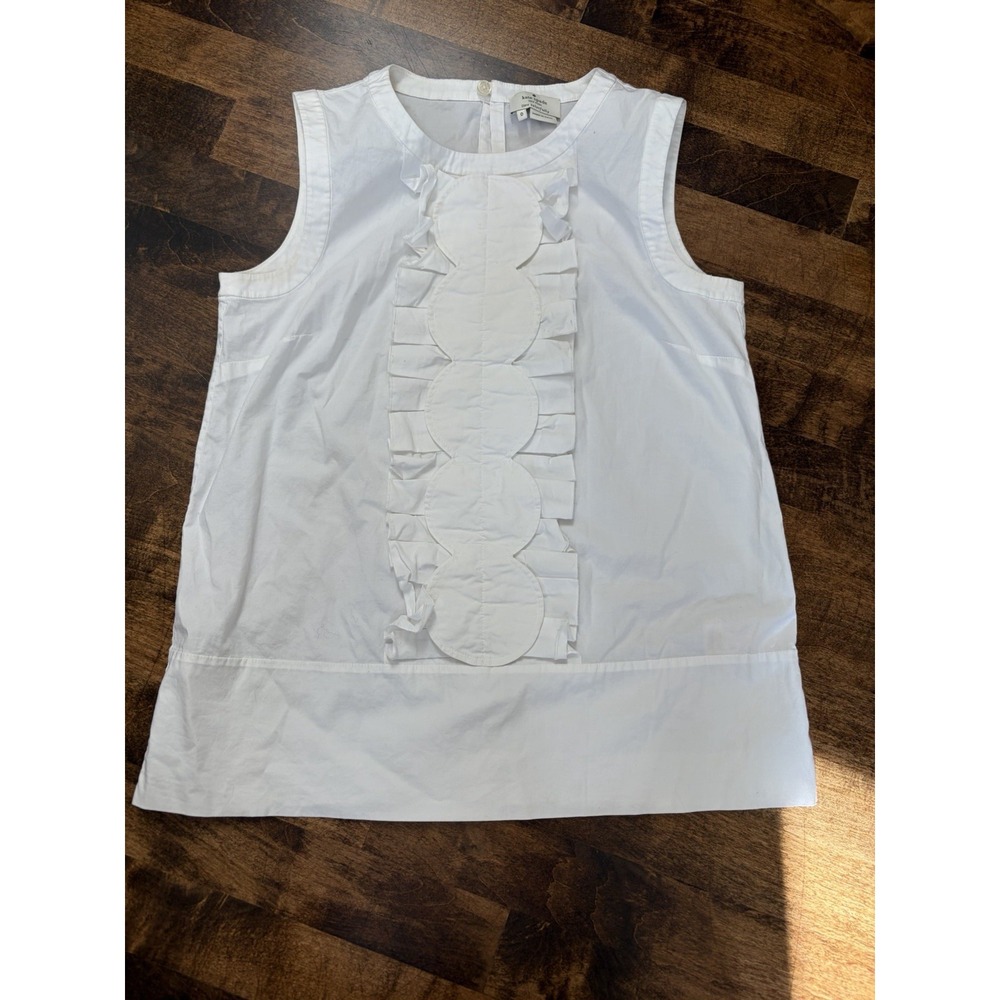 Kate Spade Poplin Top Sleeveless Circular Ruffles Cotton Preppy Cottagecore